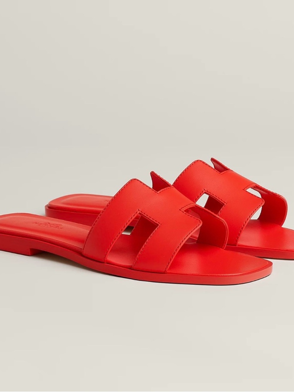 Hermes Red Leather Slide Sandals with Cutout H Strap